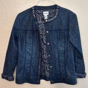 Chico's Embellished Snap Front Jean Jacket sz 0